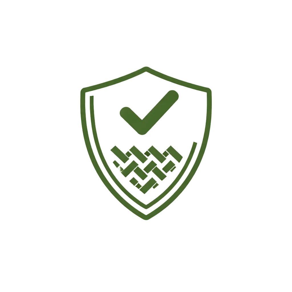 Green shield icon with a check mark on a white background