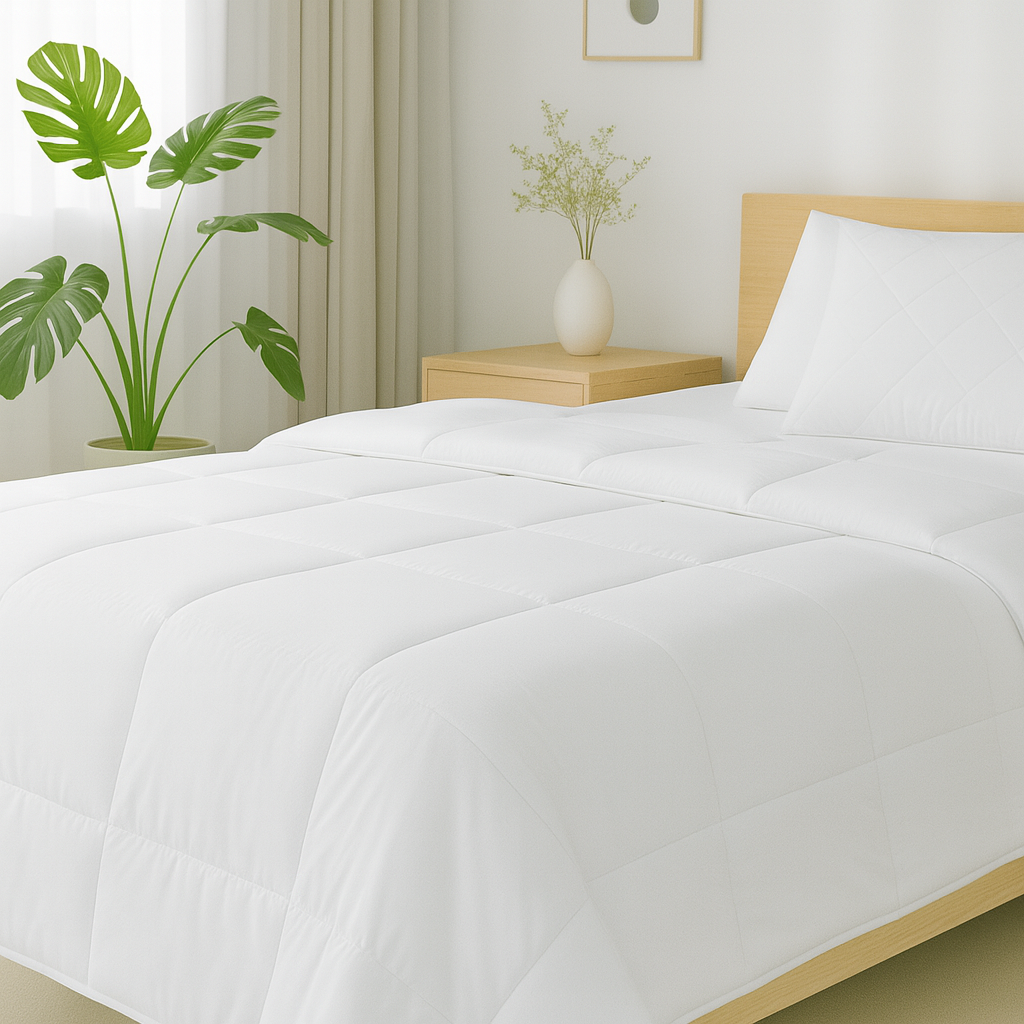 Australian wool duvet on bed showing breathable, all-season comfort for Canadian homes.
