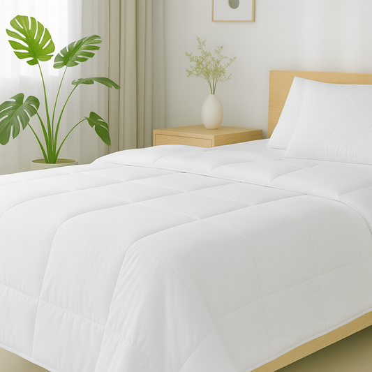 Australian wool duvet on bed showing breathable, all-season comfort for Canadian homes.